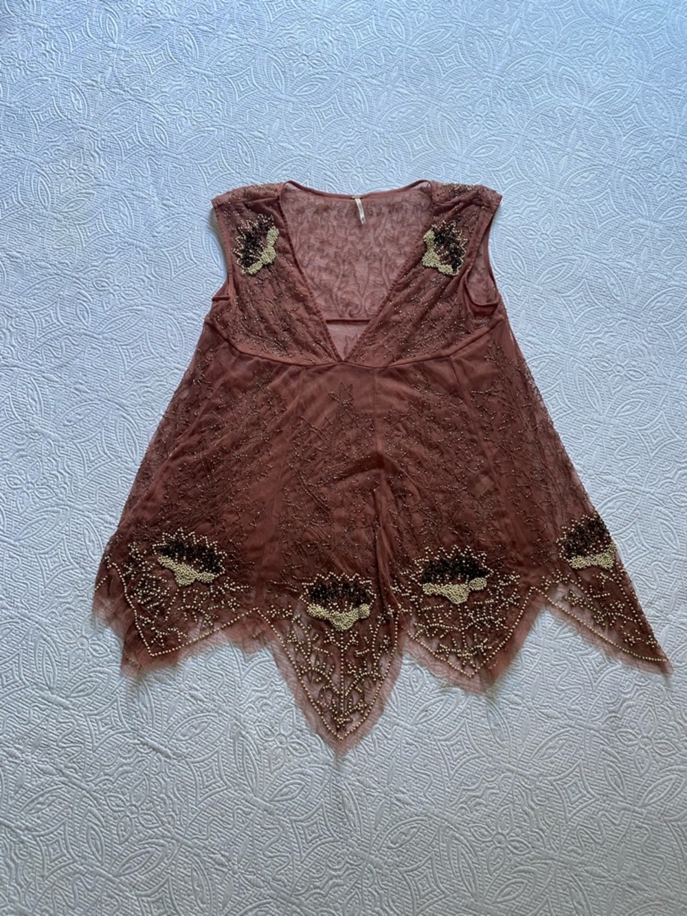 Free People Dusty Rose Beaded Sleeveless V-Neck Top